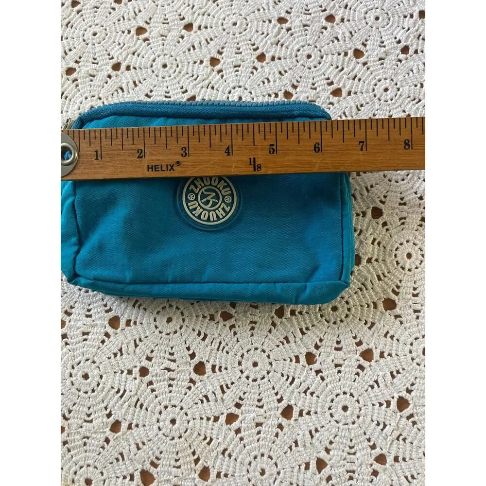 Zhuoku Nylon Wrist Bag Clutch with Strap 3- Pocket Unisex Teal Blue Travel Bag